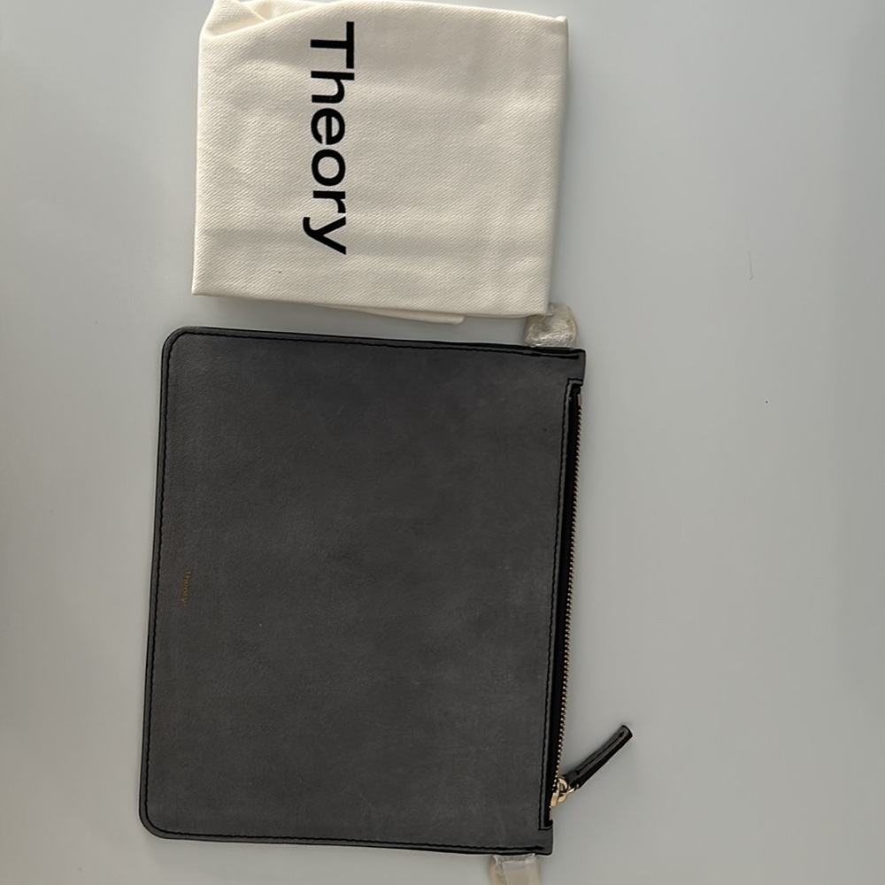 Theory Clutch pouch transformer in color dark grey brand new